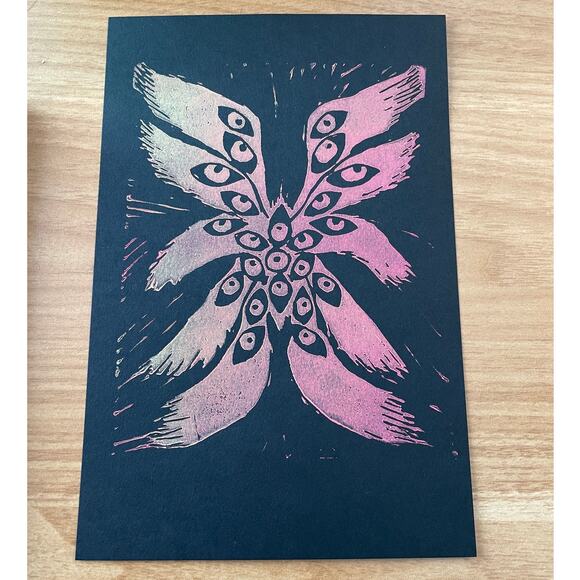 "Seraphim" - Hand-pressed angel Multicolor Linocut Print 6"x9" - One-of-a-kind - Picture 3 of 3